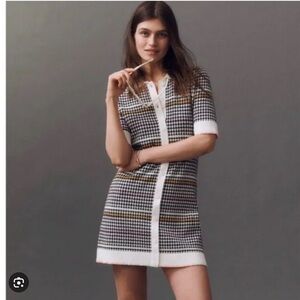 Maeve Black and White Houndstooth Mini Dress